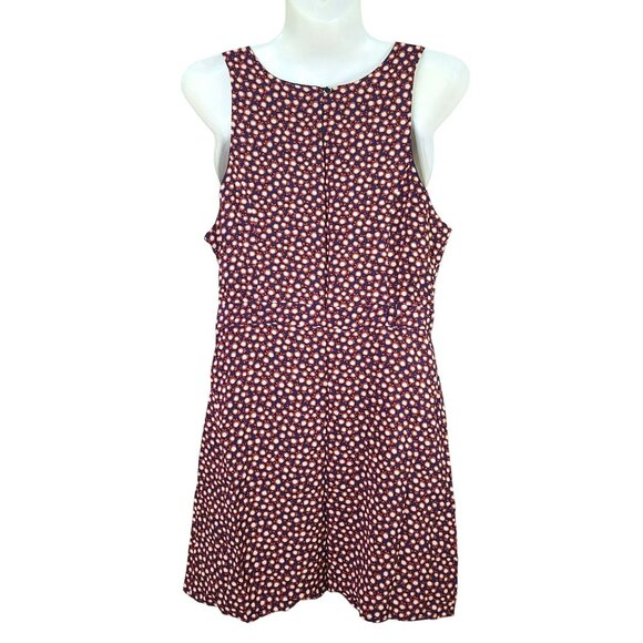 I Love H81 Womens SM Sleeveless Apple Polka Dot Print Dress Blue Red Rayon Lined - Picture 3 of 12